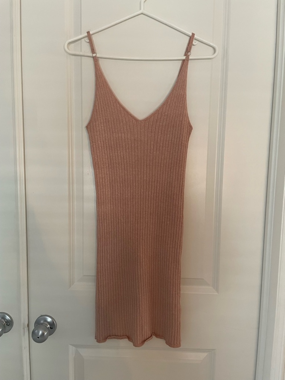 Garage Ribbed Knit Slip Dress in Dusty Pink